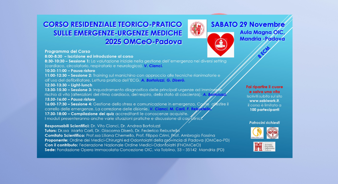 Clicca per accedere all'articolo Corso Residenziale teorico - pratico sulle emergenze-urgenze mediche