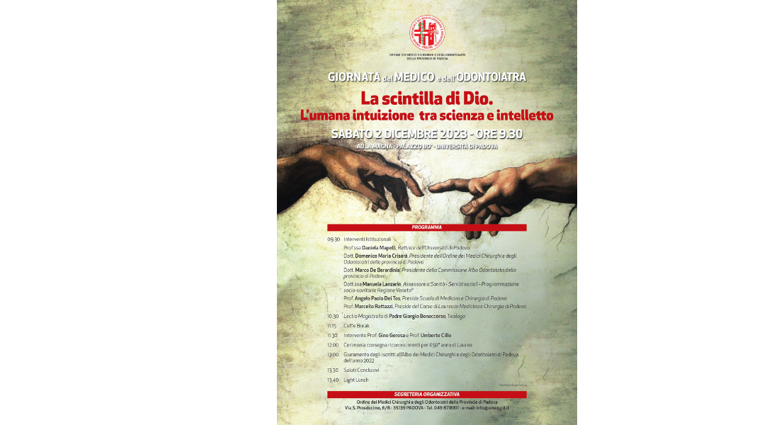 Clicca per accedere all'articolo La Giornata del Medico e dell’Odontoiatra 2023  «LA SCINTILLA DI DIO. L’umana intuizione tra scienza e intelletto.»