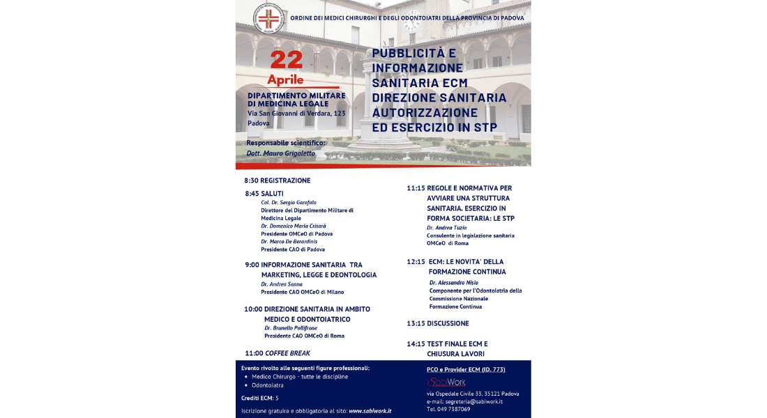 Clicca per accedere all'articolo Pubblicità e Informazione Sanitaria - Ecm - Direzione Sanitaria - Autorizzazione ed Esercizio in STP